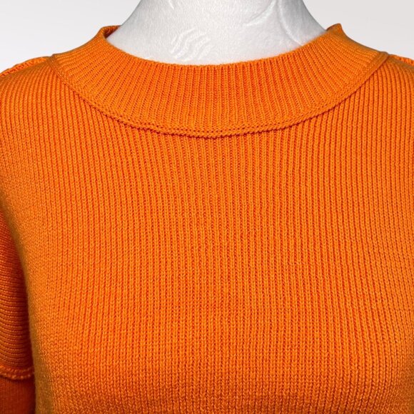 Pink Rose Orange Ribbed Knit Sweater Drop Shoulder Boxy Fit Small - Picture 2 of 9
